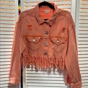 POL Women's Coral Distressed Denim Jacket